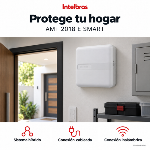 Central de alarma híbrida Intelbras AMT 2018 E SMART: ejemplo de uso y funciones principales. Imagen ilustrativa.