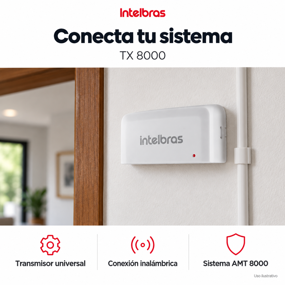 Transmisor inalámbrico Intelbras TX 8000: ejemplo de uso y funciones principales. Imagen ilustrativa.