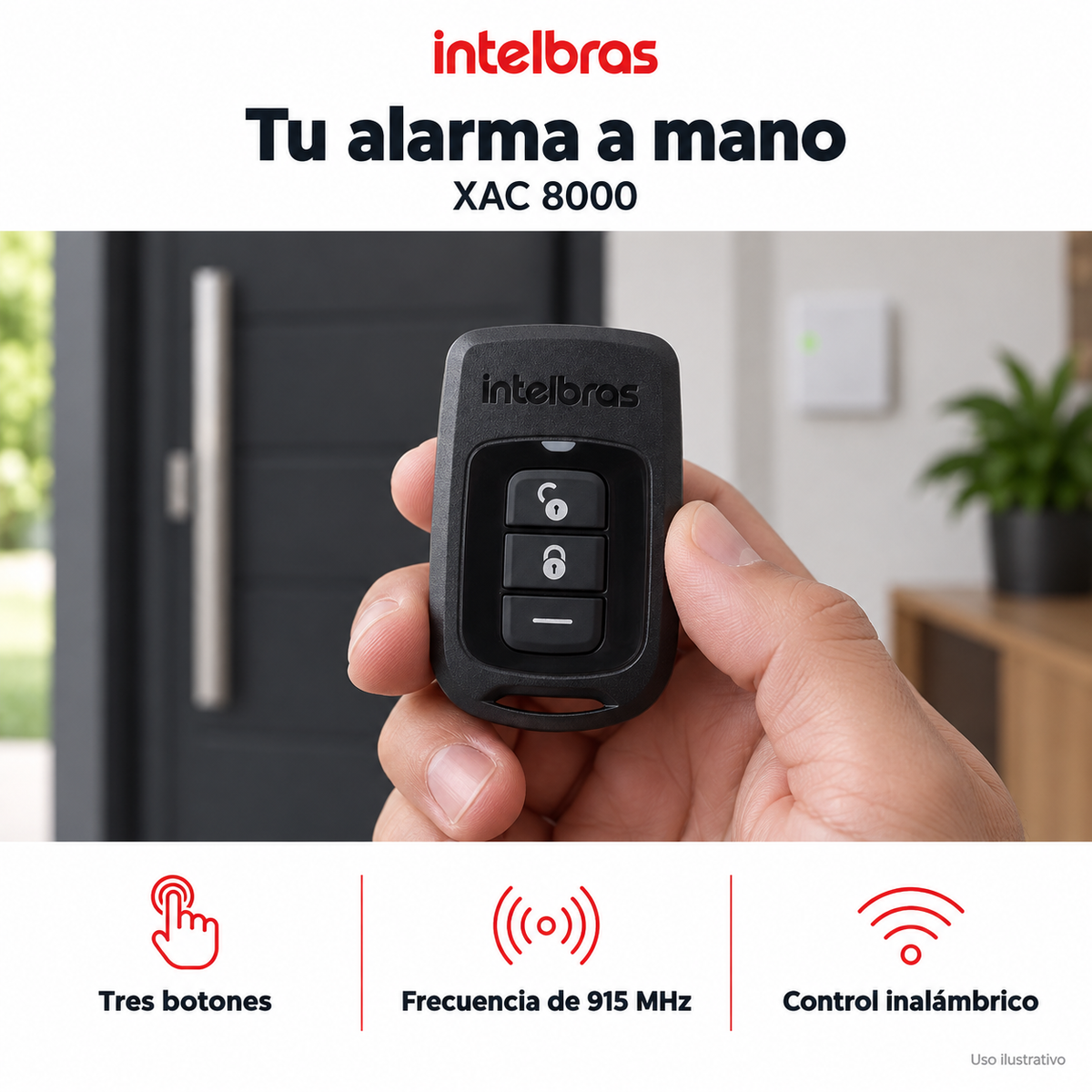 Control remoto Intelbras XAC 8000: ejemplo de uso y funciones principales. Imagen ilustrativa.