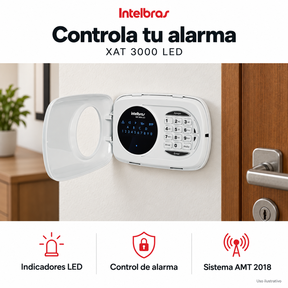 Teclado LED Intelbras XAT 3000 LED: ejemplo de uso y funciones principales. Imagen ilustrativa.