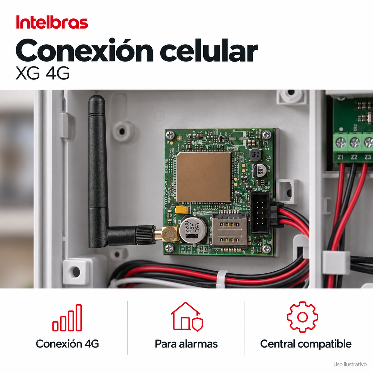 Módulo de comunicación 4G Intelbras XG 4G: ejemplo de uso y funciones principales. Imagen ilustrativa.