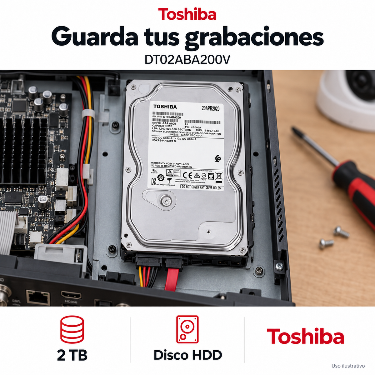 Disco duro Toshiba 2 TB DT02ABA200V: ejemplo de uso y funciones principales. Imagen ilustrativa.