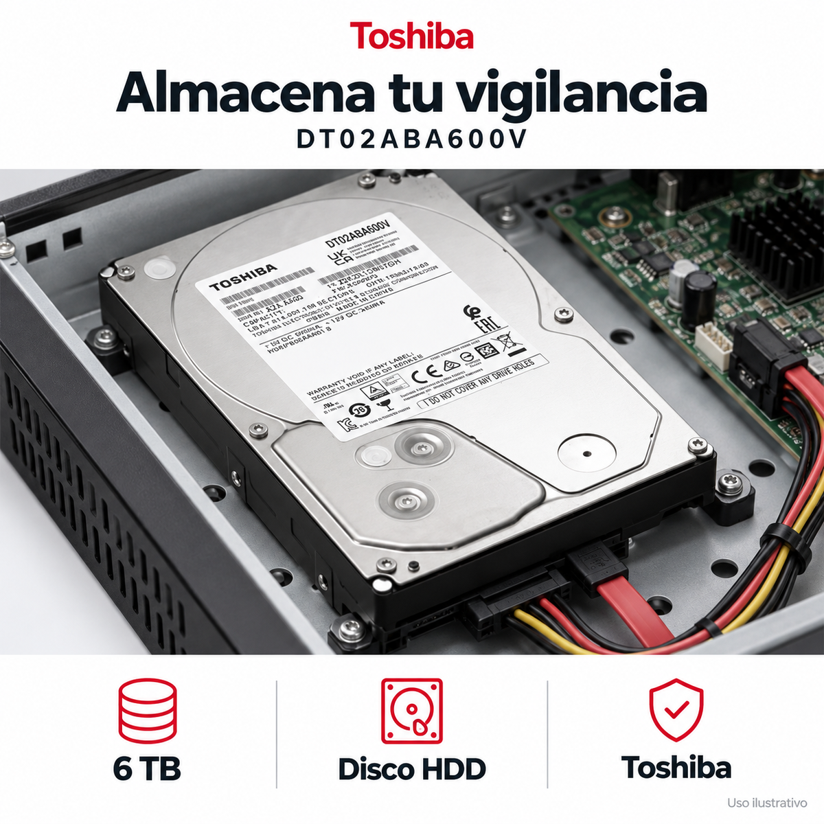 Disco duro Toshiba 6 TB DT02ABA600V: ejemplo de uso y funciones principales. Imagen ilustrativa.