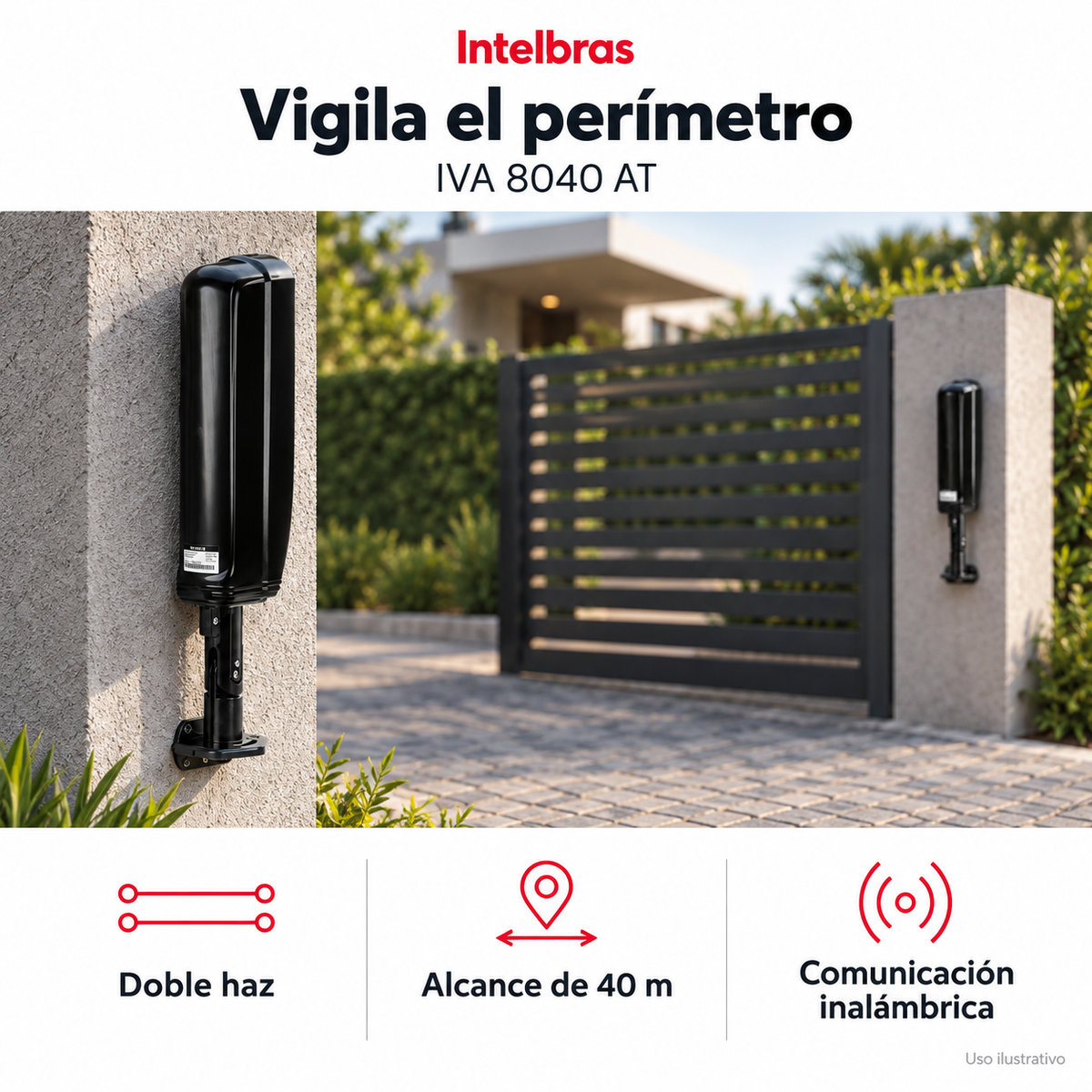 Sensor de doble haz Intelbras IVA 8040 AT: ejemplo de uso y funciones principales. Imagen ilustrativa.