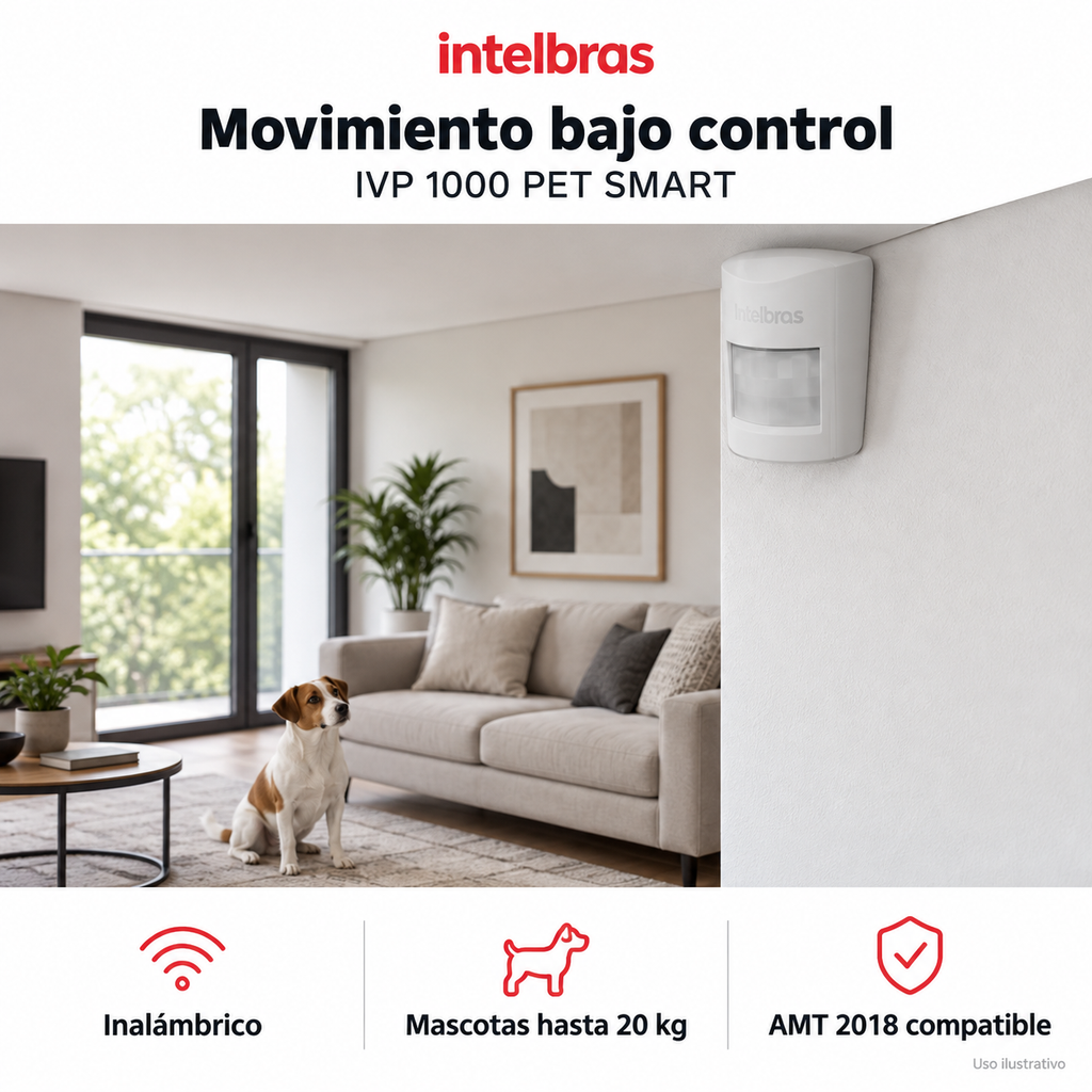 Sensor de movimiento Intelbras IVP 1000 PET SMART: ejemplo de uso y funciones principales. Imagen ilustrativa.