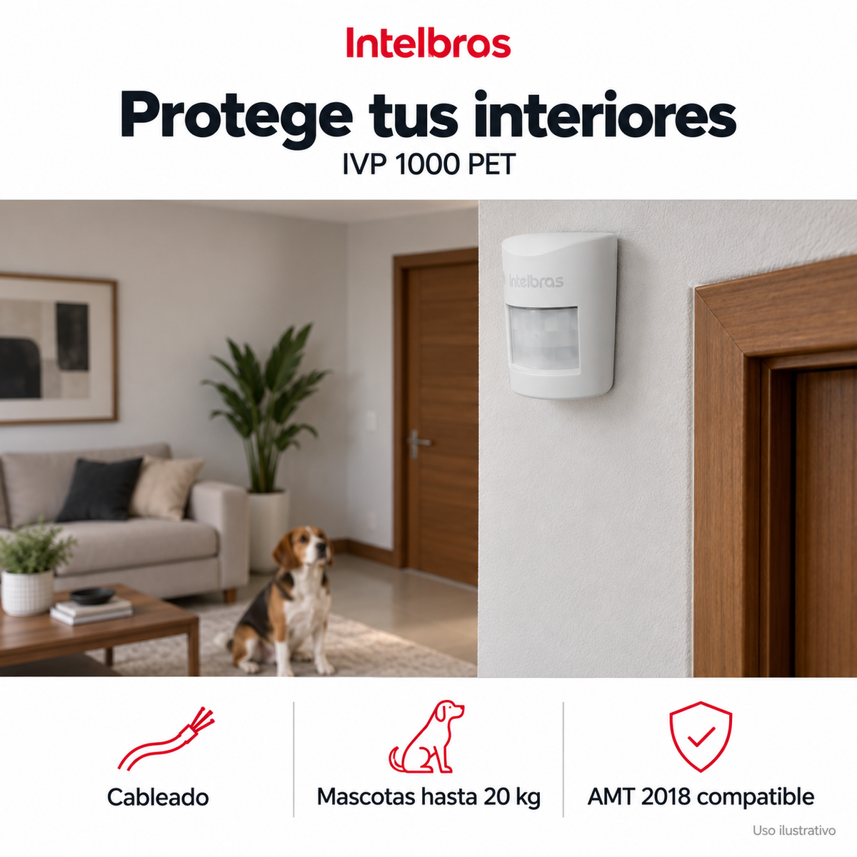 Sensor de movimiento cableado Intelbras IVP 1000 PET: ejemplo de uso y funciones principales. Imagen ilustrativa.