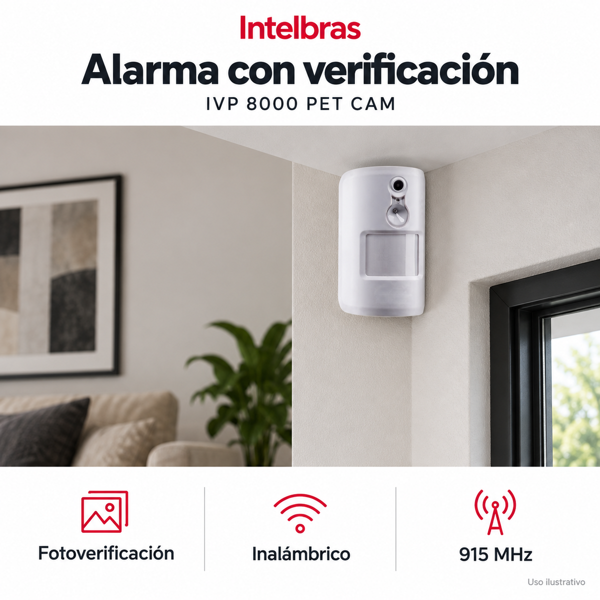 Sensor con cámara Intelbras IVP 8000 PET CAM: ejemplo de uso y funciones principales. Imagen ilustrativa.