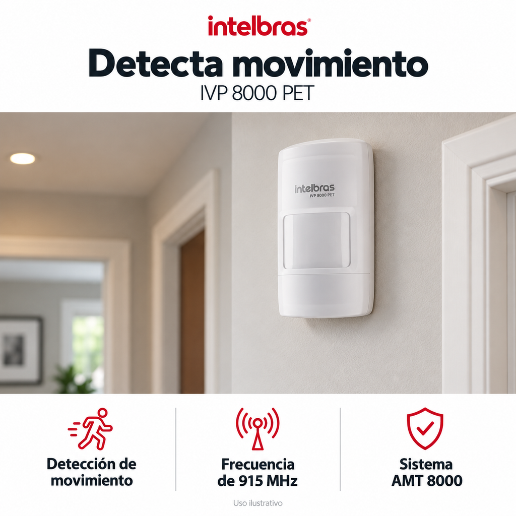 Sensor inalámbrico Intelbras IVP 8000 PET: ejemplo de uso y funciones principales. Imagen ilustrativa.
