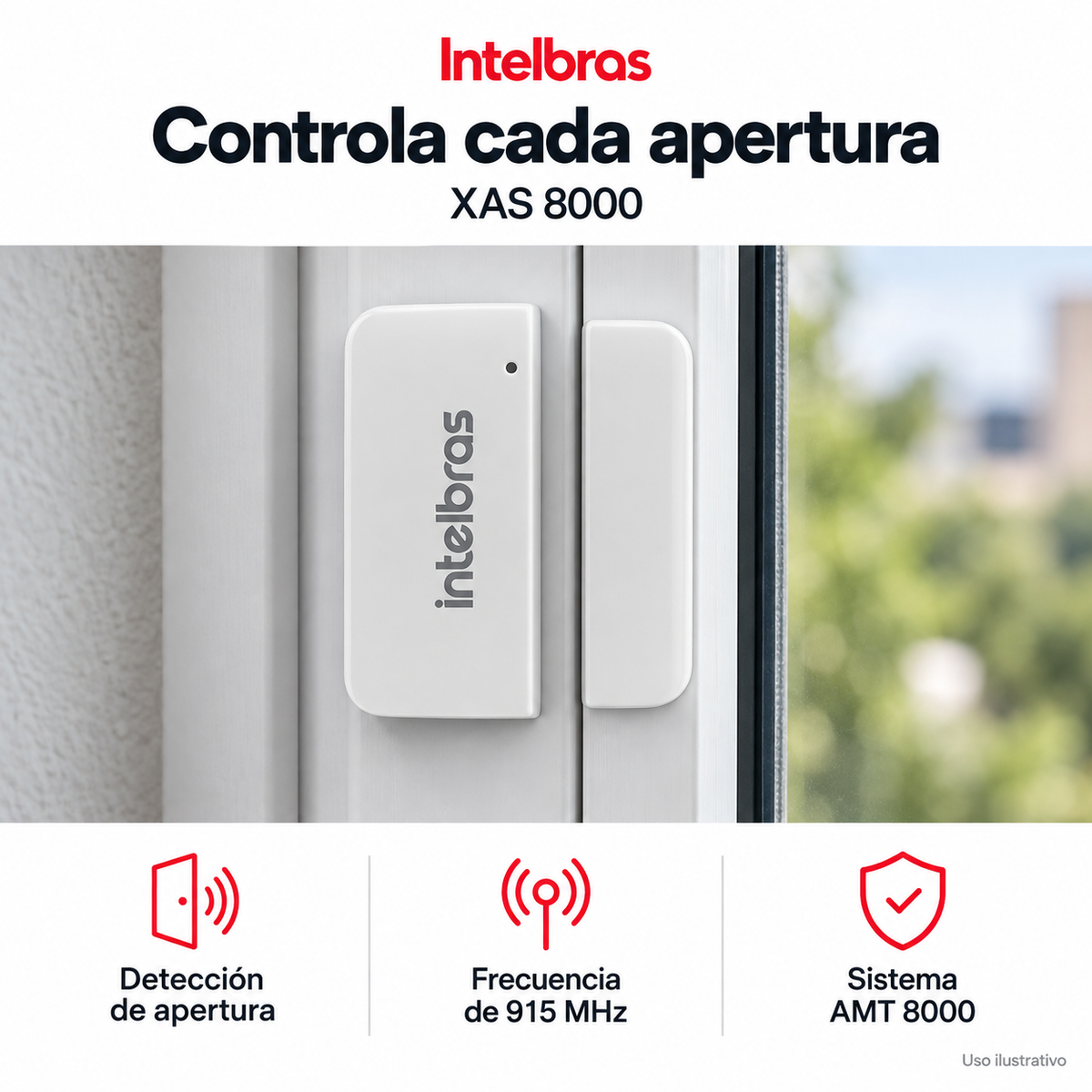 Sensor magnético Intelbras XAS 8000: ejemplo de uso y funciones principales. Imagen ilustrativa.