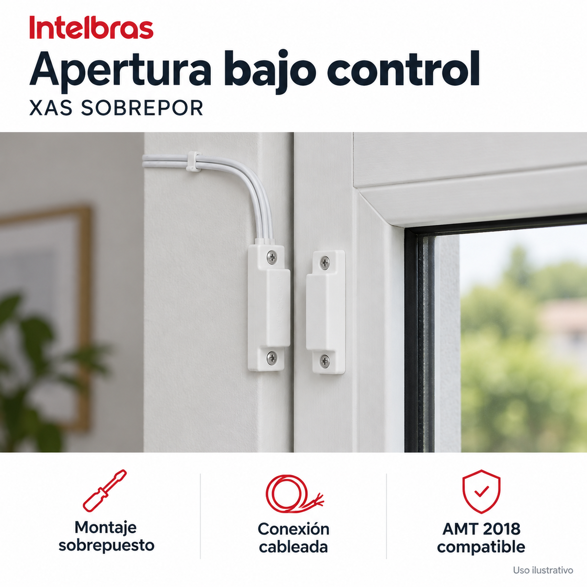 Sensor magnético cableado Intelbras XAS SOBREPOR: ejemplo de uso y funciones principales. Imagen ilustrativa.