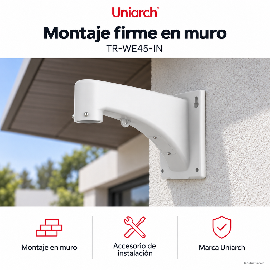 Soporte para muro Uniarch TR-WE45-IN: ejemplo de uso y funciones principales. Imagen ilustrativa.