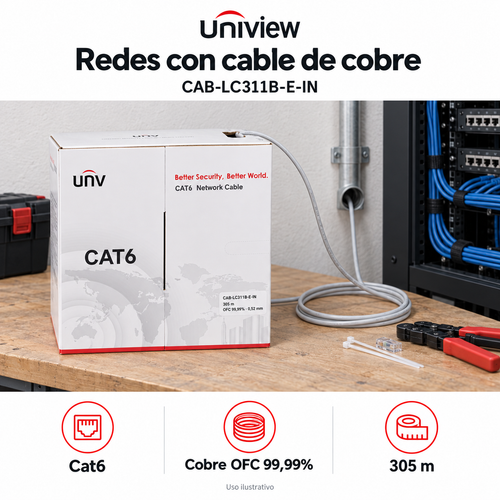 Cable UTP Cat6 de cobre 305 m CAB-LC311B-E-IN: ejemplo de uso y funciones principales. Imagen ilustrativa.
