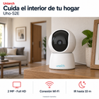 Uniarch Uho-S2E: instalación ilustrativa creada con IA. Funciones: 2 MP · Full HD, Conexión Wi-Fi, IR hasta 10 m.